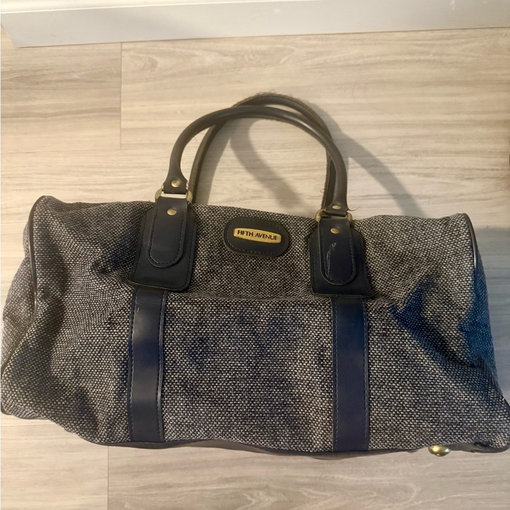 Saks Fifth Avenue Gray and Navy Travel Duffel Bag